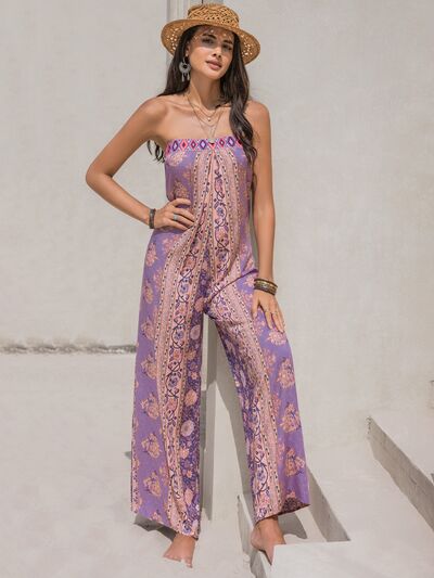 Boho Jumpsuit Sleeveless Tied Printed Tube Wide Leg Pant Romper casual and comfortable fashion