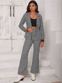 Womens Fashion Checkered Blazer & Slit Trouser Pants Set