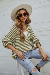 Striped Button Up Long Sleeve Cardigan Women’s Open Sweater