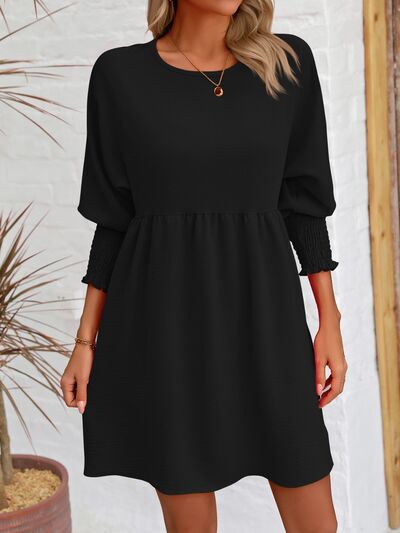 Round Neck Lantern Long Sleeve Casual Mini Dress