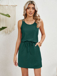 Casual Day Dress Eyelet Scoop Neck Sleeveless Short Dress