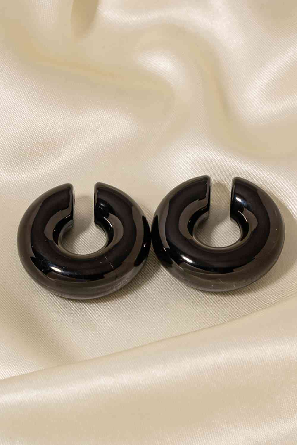 Chunky Ear Cufs Black Stainless Steel Cuff Earrings Statement Jewelry