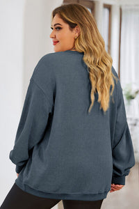 Plus Size Lip Ribbed Round Neck Sweatshirt Fashion Sweater