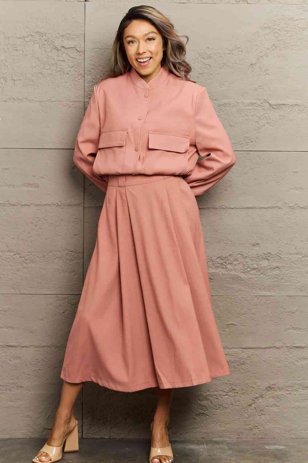 Long Sleeve Jacket and Midi Skirt Set Matching Outfit Fahsion Set