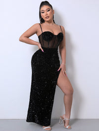 dresses, sweet 16 dresses, black dress* with slit, birthday outfit ideas, dresses with rhinestones, black sequin dress, bralette dresses, cute dresses, cocktail dress, party dress, sexy dress, gala, photoshoot ideas, models, cute clothes