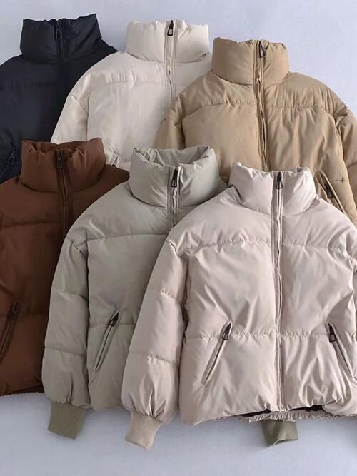 Women's Zip Up Puff Drawstring Winter Coat with Pockets Winter Fashion Outerwear