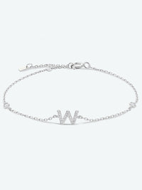 Initial Letter Bracelet, V To Z Zircon 925 Sterling Silver Bracelet