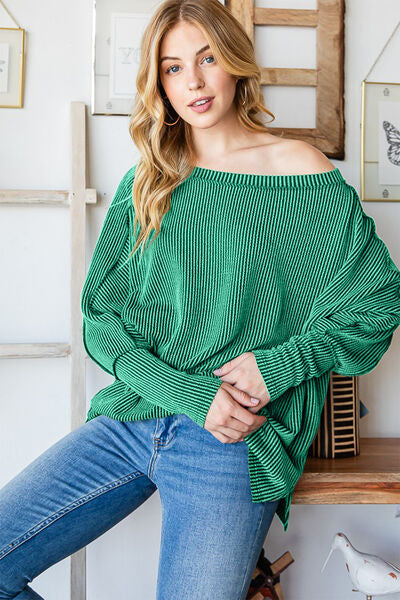 sweater, fashion sweaters, long sleeve shirts, long sleeve tops, womens clothing, cute shirts, made in the USA fashion, outfit ideas, clothes made in USA, off the shoulder top, off the shoulder shirts, womens fashion, womens clothing, cute clothes, green shirts, green top, green long sleeve shirts, outfit ideas, ribbed shirts, cute shirts, cute long sleeve top, blouse, sweater shirt, sweater top