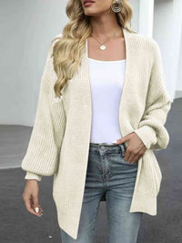 Drop Shoulder Balloon Sleeve Crochet Cardigan