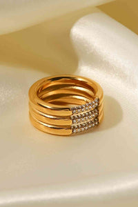 Layered Stacked Ring Triple-Layered Rhinestone 18k Gold Plated Ring