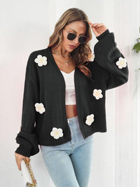 Floral Open Front Sweater Women's Long Sleeve Cardigan with flowers