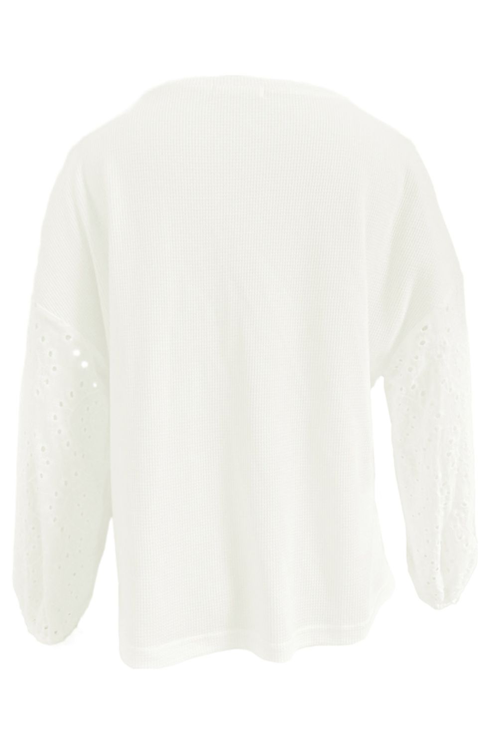 Women's White Long Sleeve Shirt Openwork Lace Detail Dropped Shoulder Boat Neck  Loose Fit Blouse