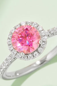 1 Carat Moissanite Pink 925 Sterling Silver Halo Ring, Luxury Round Moissanite  Statement Ring