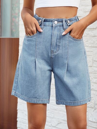 Women's High Waist Denim Shorts with Pockets, Ladies Skater Jorts, Bermuda Shorts Denim