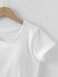 Round Neck Short Sleeve T-Shirt Built in Bra Women's Basic Activewear Top Casual Shirt Cotton Luxury Tee KESLEY