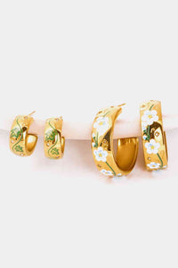 Flower Hoop Earrings Stainless Steel 18K Gold Plated Ring Shape C-Hoop Earrings