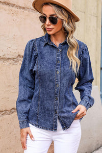 Womens Denim Shirt Button Up Collared Neck Denim Top