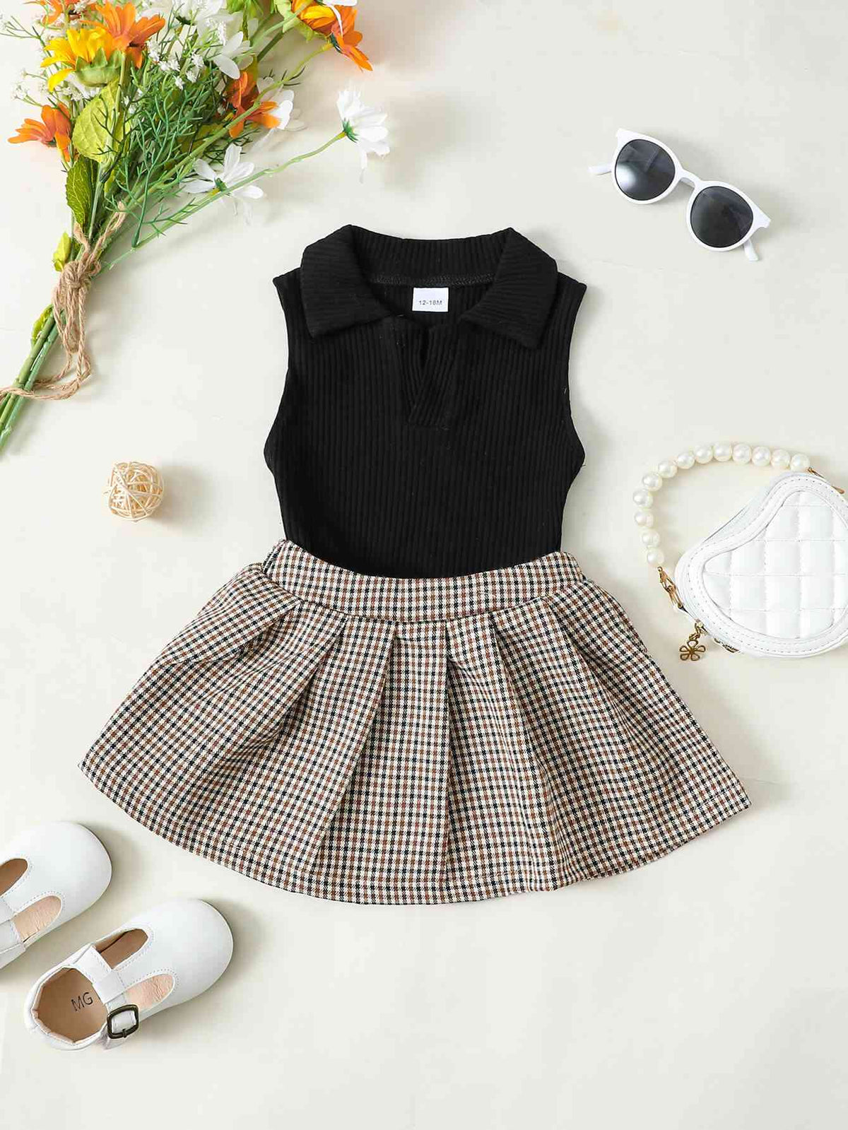 Girls Ribbed Sleeveless Top and Plaid Skirt Set Kids Fashion Baby Fashion Clothing