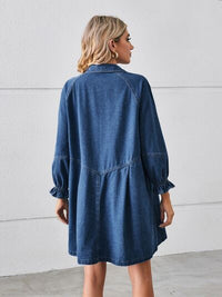 Long Sleeve Short Denim Dress Casual Women's fashion Button Up Flounce Sleeve Mini Denim Dress