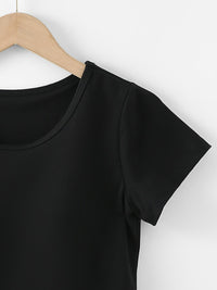 Round Neck Short Sleeve T-Shirt Built in Bra Women's Basic Activewear Top Casual Shirt Cotton Luxury Tee KESLEY