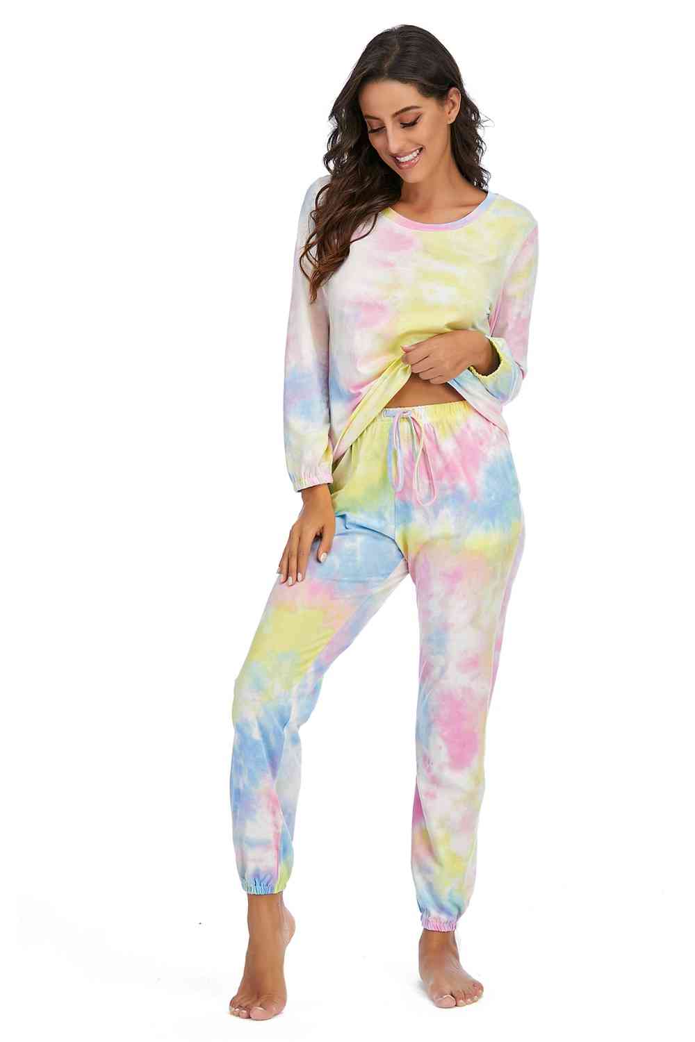 Tie-Dye Top and Drawstring Pants Lounge Set Casual Women's Fashion