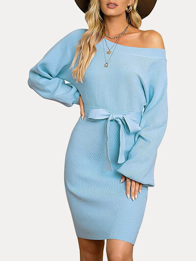 Sweater dress Tie Waist Long Sleeve Mini Dress