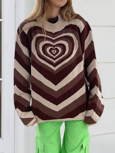 Heart Mock Neck Long Sleeve Fashion Sweater