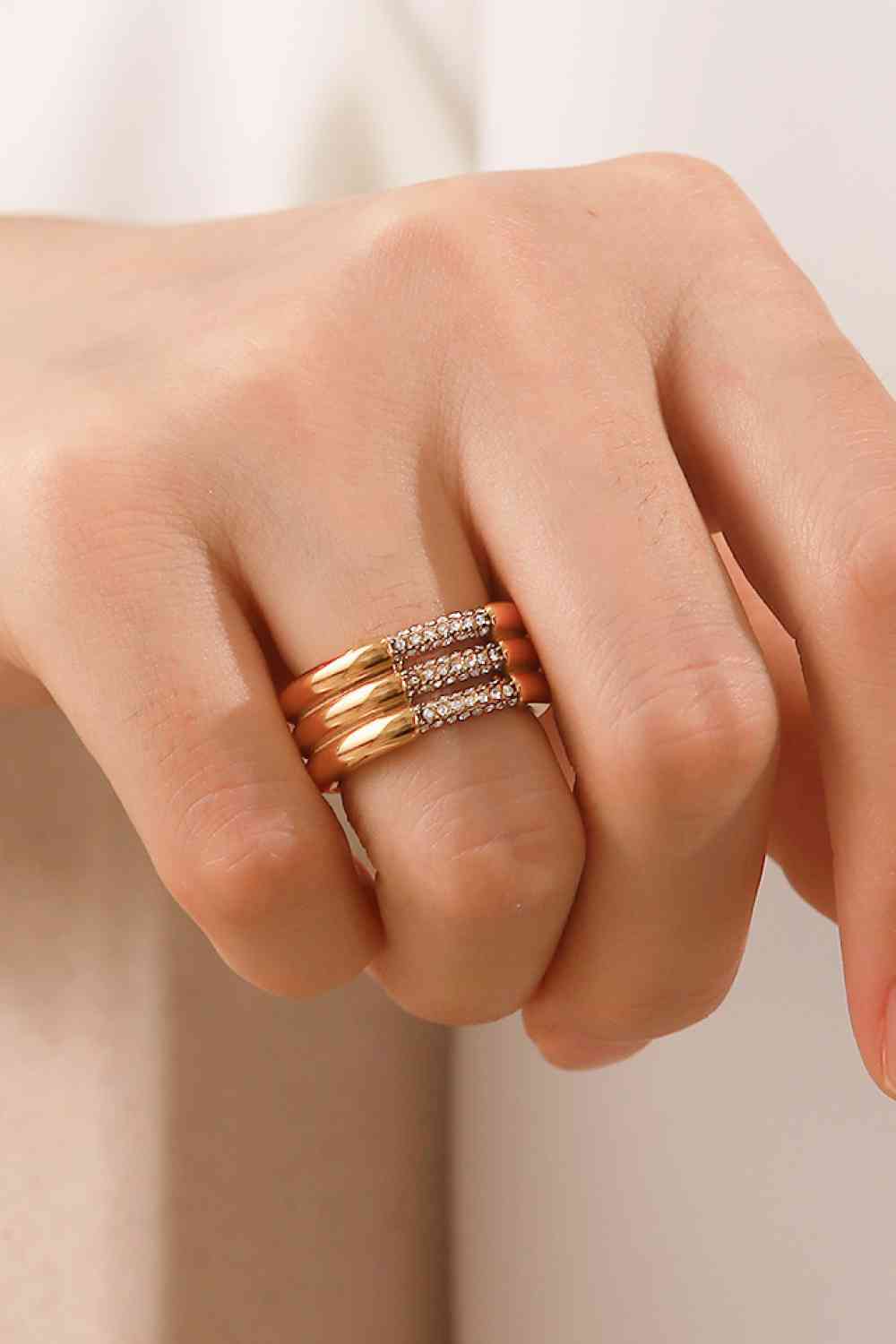 Layered Stacked Ring Triple-Layered Rhinestone 18k Gold Plated Ring