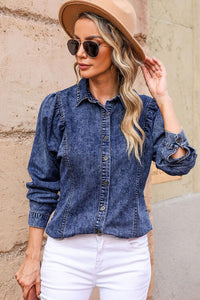 Womens Denim Shirt Button Up Collared Neck Denim Top