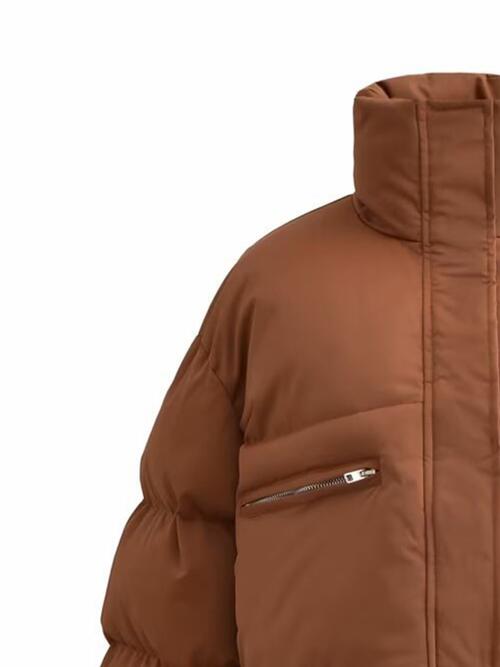 Women's Puffy Coat Snap and Zip Closure Drawstring Cropped Winter Coat Jacket Fashionable