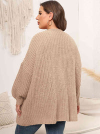 Plus Size Open Front Dropped Shoulder Knit Cardigan Fashion Sweater