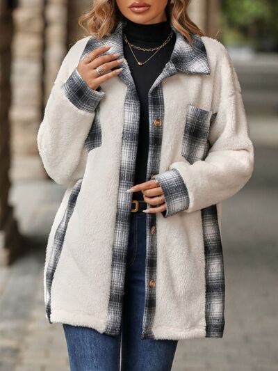 Plaid Contrast Dropped Shoulder Coat Light Fashion Jacket