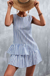 Striped Layered Sleeveless Casual Mini Dress New Womens Fashion Pinstripe Dress