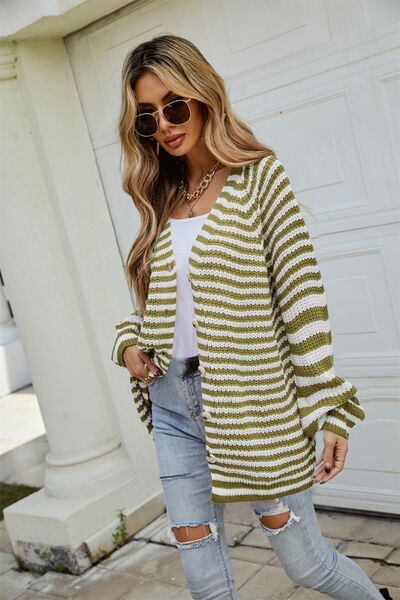 Striped Button Up Long Sleeve Cardigan Women’s Open Sweater