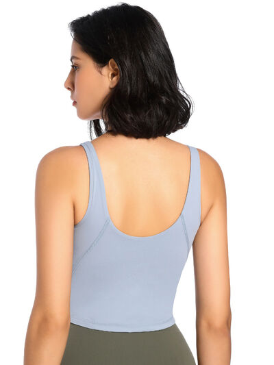 Nylon Sports Top Scoop Neck Wide Strap Active Tank Sweat Control Fast Dry