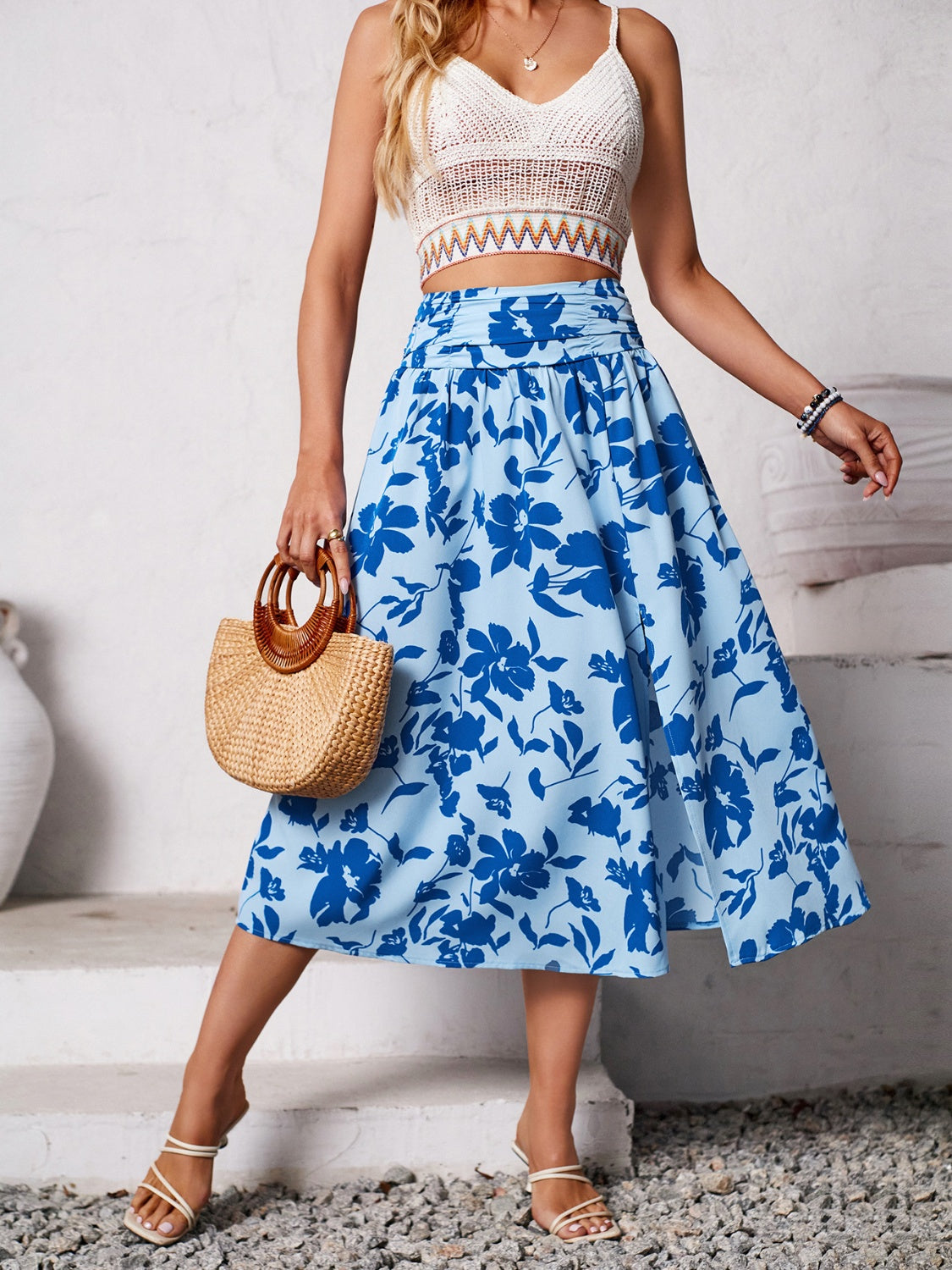 Printed Slit Printed Midi Skirt New Women's Fashion Long Flowy Skirt