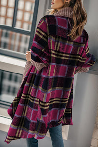 Plaid Open Front Long Sleeve Long Cardigan