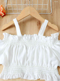 Frill Trim Cropped Top and Striped Pants Set Girl Kids Fashion