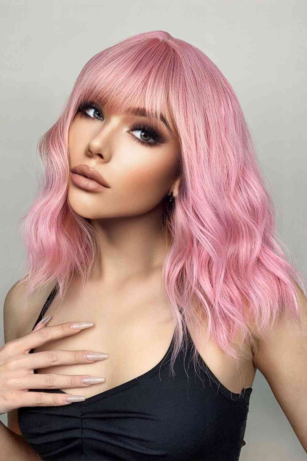 Pink BoB Wavy Synthetic Wigs 12 inch Short Curly Hair Wig