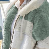 Color Block Zip-Up Hooded Faux Fur Jacket