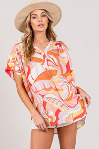 KESLEY Abstract Print Half Button Blouse