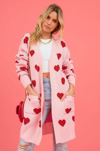 Heart Graphic Open Front Cardigan with Pockets Fashion Sweater