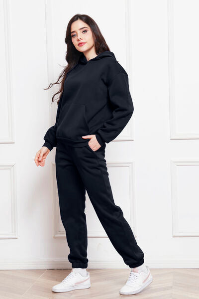 Drop Shoulder Long Sleeve Hoodie and Pants Set, 2 Piece Sweater and Pants Set