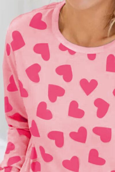 Heart Print Round Neck Top and Shorts Lounge Set Pajama Set Fashion Pajamas