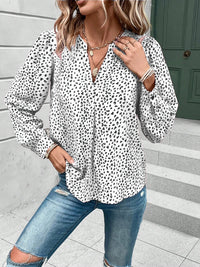 Ladies Long Sleeve Shirt Printed Notched Long Sleeve Blouse