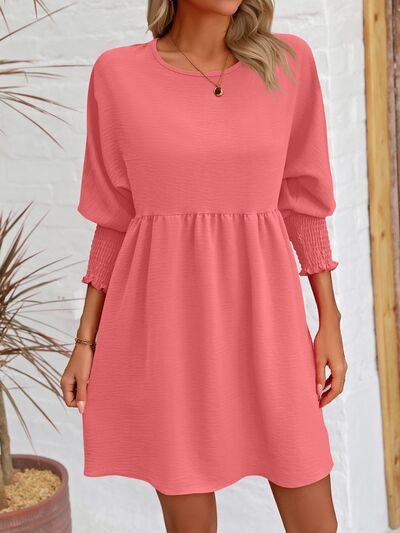 Round Neck Lantern Long Sleeve Casual Mini Dress