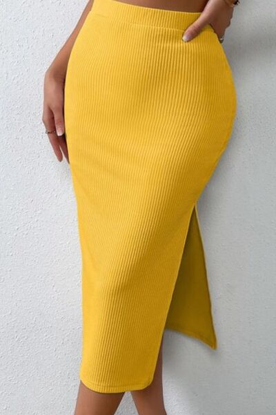 Skirt and Crop Top Matching Outfit Set Women's Fashion Ribbed Round Neck Tank and Slit Skirt Sweater two Piece Set