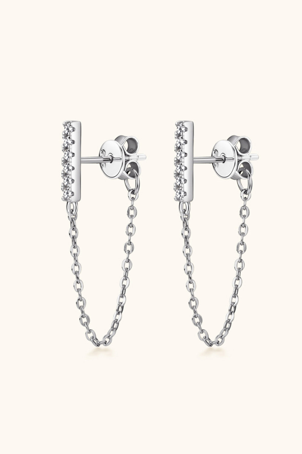 Moissanite Earrings, 925 Sterling Silver Chain Stud Earrings, Tarnish Free Luxury Dainty Earrings