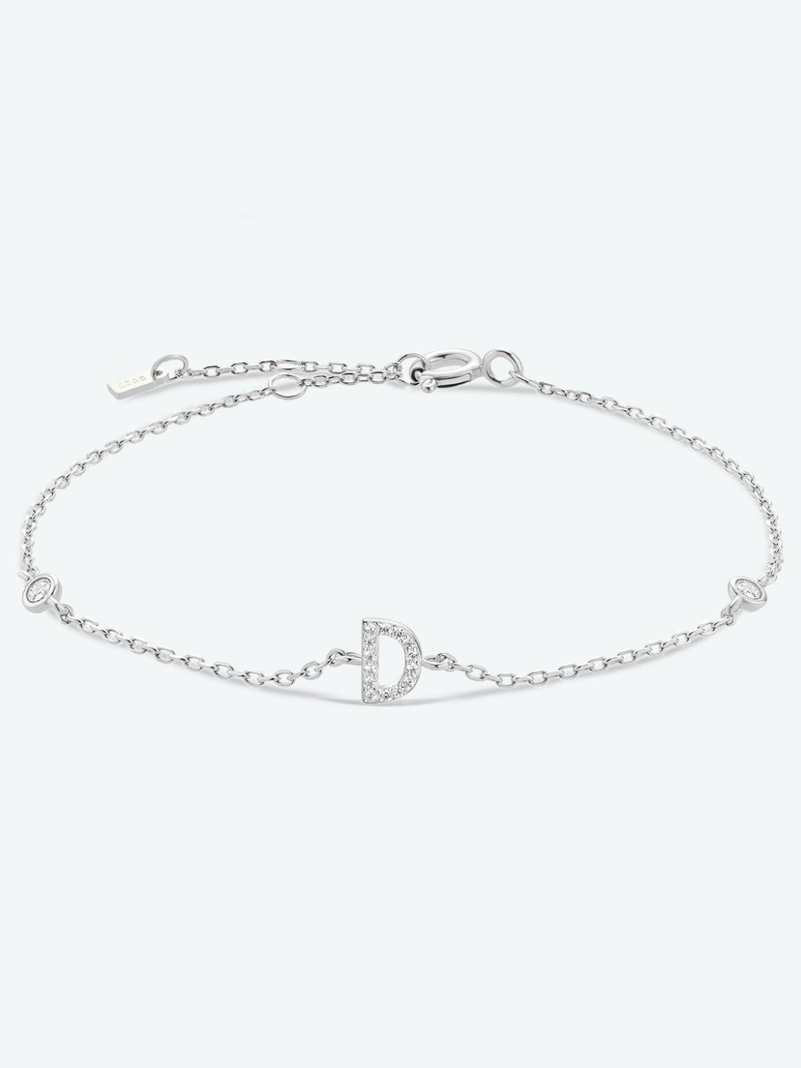 Letter Initial Bracelet, A To F Zircon 925 Sterling Silver Dainty Bracelet