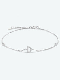 Letter Initial Bracelet, A To F Zircon 925 Sterling Silver Dainty Bracelet